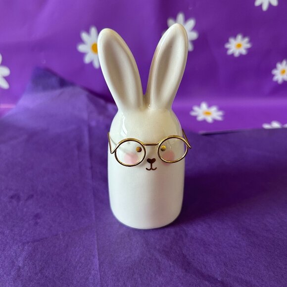 Other - White Ceramic Bunny Figurine with Glasses (NWOT)